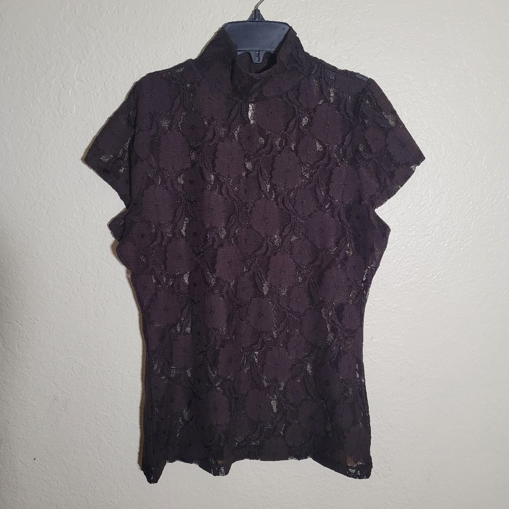 The Limited | Black Floral Lace Sheer Top M Victorian Dark Romantic Fairycore